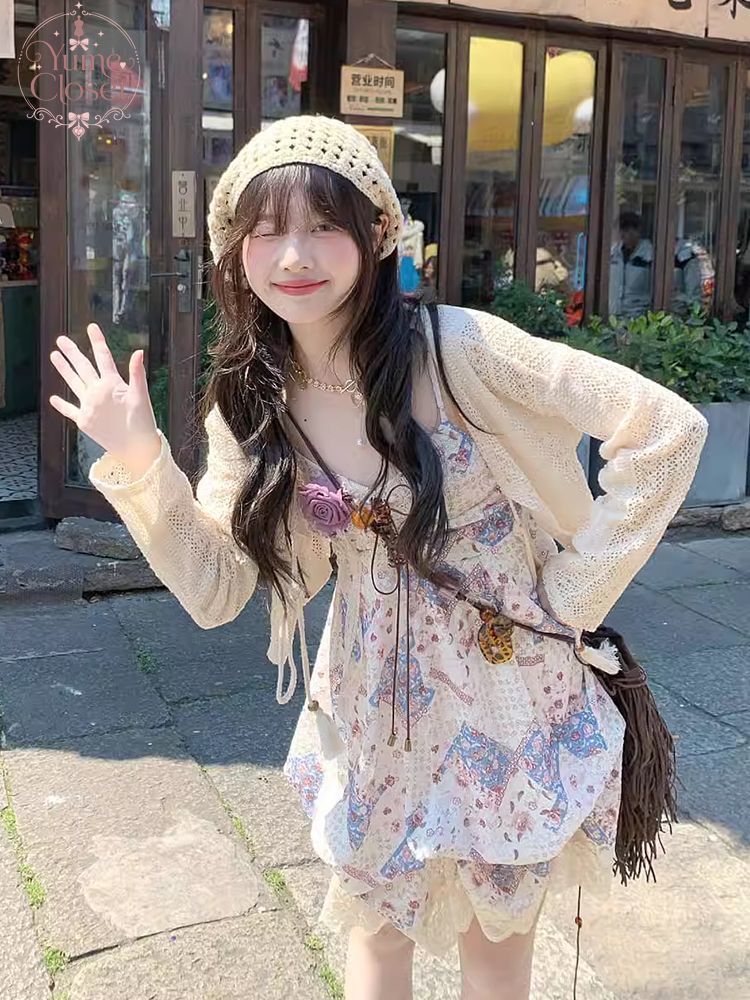 Lace Trim Cami - Summer Vintage Cami Dress Set Women