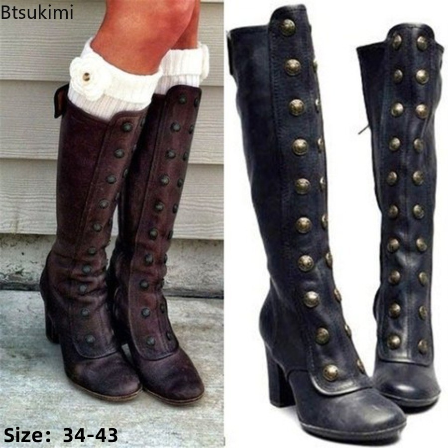 Retro Black Fashion Rivet Deco - Women'S Fashion Knee High Boots recension och pris